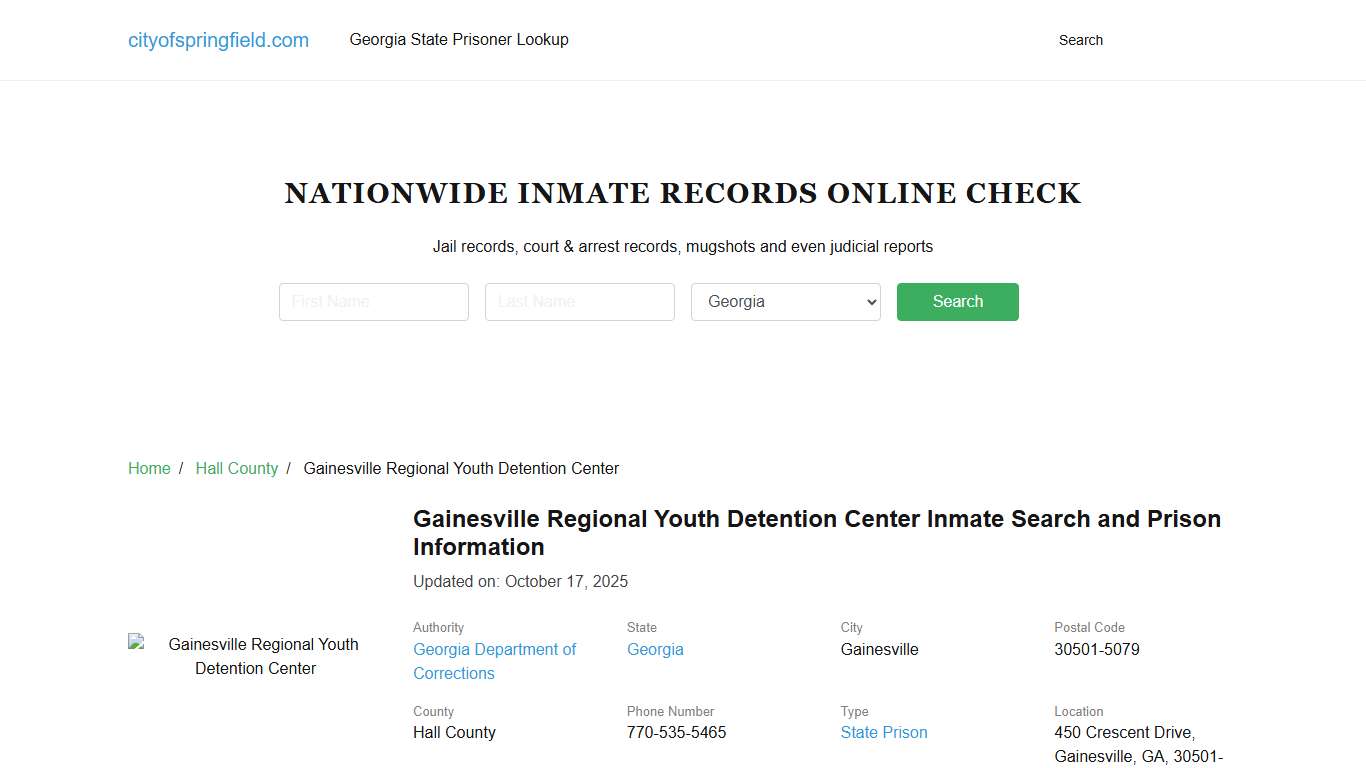 Gainesville Regional Youth Detention Center Inmate Search, Visitation, Phone no. & Mailing Information