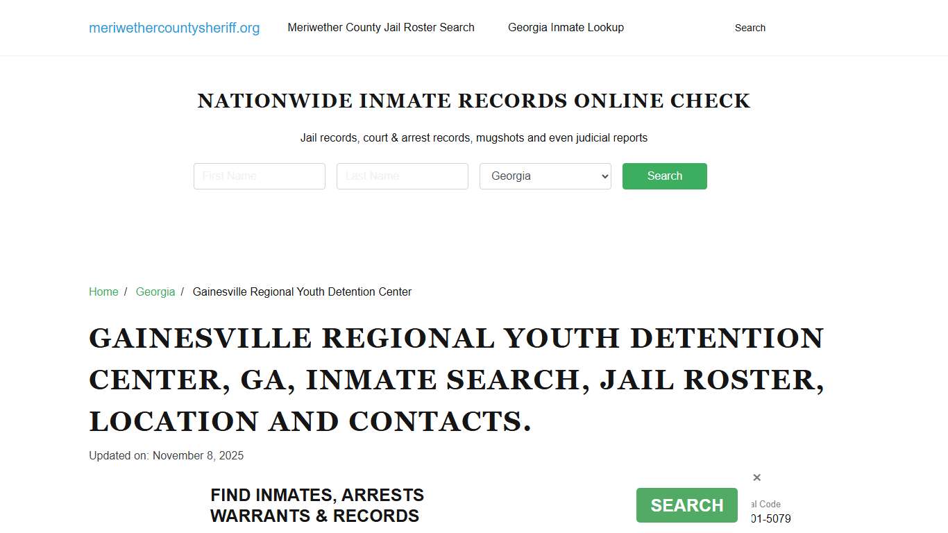 Gainesville Regional Youth Detention Center, GA, Inmate Search, Jail Roster.
